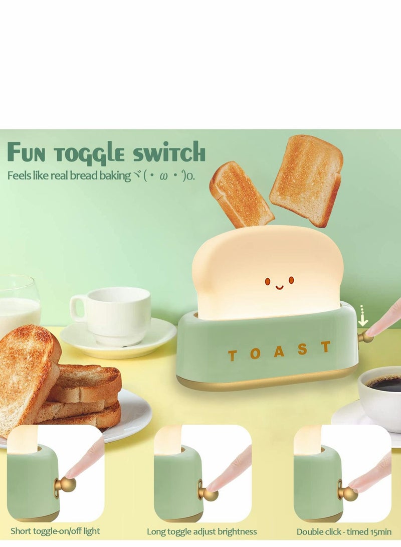 Desk Decor Toaster Lamp, Night Light for Kids, Rechargeable Small Lamp with Smile Face Toast Bread Cute Room Bedroom, Bedside, Living Room, Dining, Decorations, Gift (Green) - Image 3
