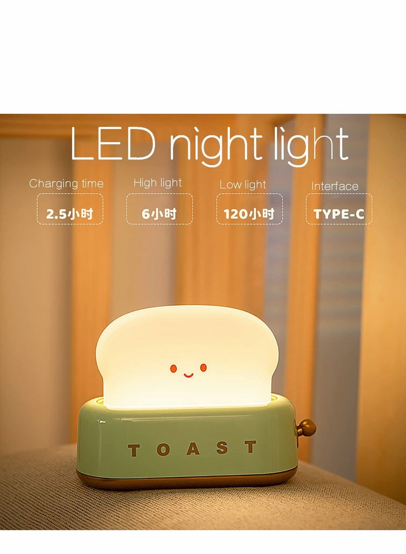 Desk Decor Toaster Lamp, Night Light for Kids, Rechargeable Small Lamp with Smile Face Toast Bread Cute Room Bedroom, Bedside, Living Room, Dining, Decorations, Gift (Green) - Image 2