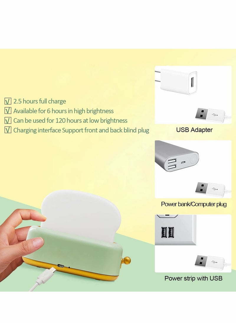 Desk Decor Toaster Lamp, Night Light for Kids, Rechargeable Small Lamp with Smile Face Toast Bread Cute Room Bedroom, Bedside, Living Room, Dining, Decorations, Gift (Green) - Image 5