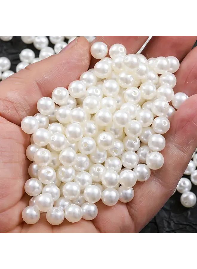 100 قطعة من خرز الأكريليك الأبيض العاجي المستدير لصنع المجوهرات DIY وسلاسل الهاتف والمفاتيح والحقيبة - Image 2