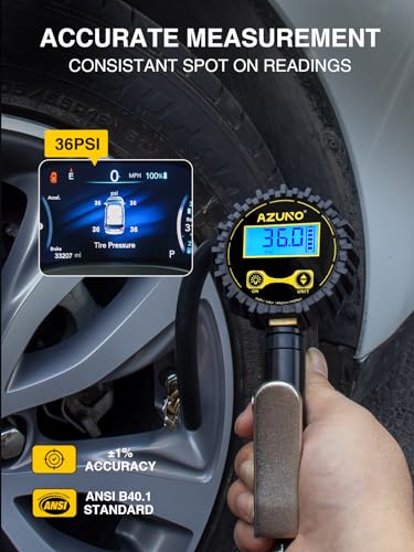 AZUNO Digital Tire Inflator with Pressure Gauge, 200 PSI (0.1 Res) w/LED Flashlight, Heavy Duty Air Compressor Accessories 7pcs Set, w/Lock on Air Dual Head Chuck and 90° Tire Valve - Image 2