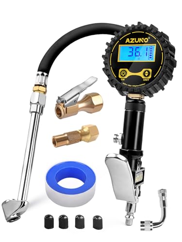 AZUNO Digital Tire Inflator with Pressure Gauge, 200 PSI (0.1 Res) w/LED Flashlight, Heavy Duty Air Compressor Accessories 7pcs Set, w/Lock on Air Dual Head Chuck and 90° Tire Valve - Image 1