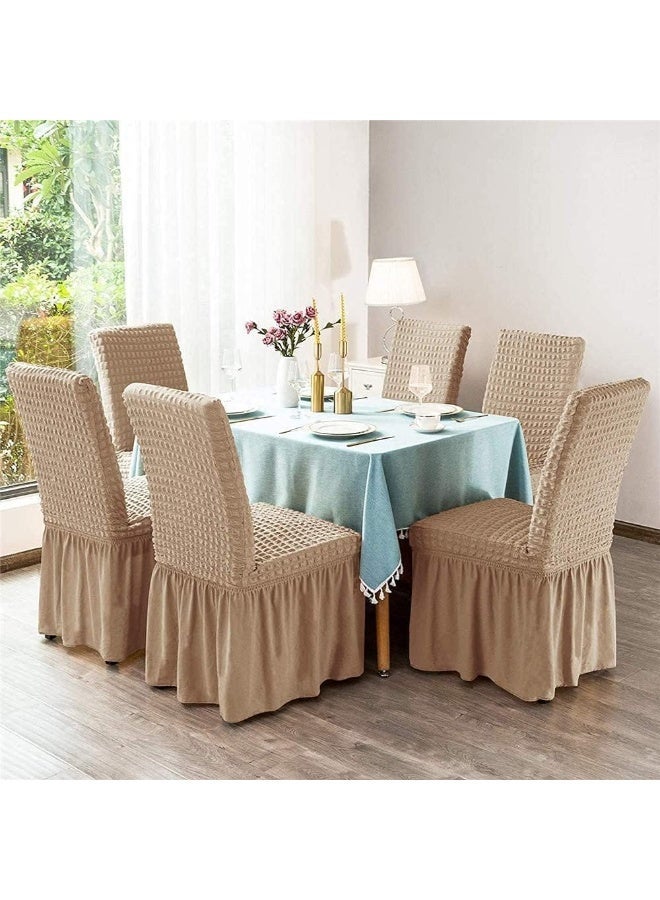 ECVV 1 PCS Chair Cover Nice Gift Stretch Universal Dining Room Chair Cover with Skirt Washable Long Skirt Chair Slipcovers Soft Jacquard Seat Slipcover for Wedding Pets Banquet Party | Random Color | - Image 1