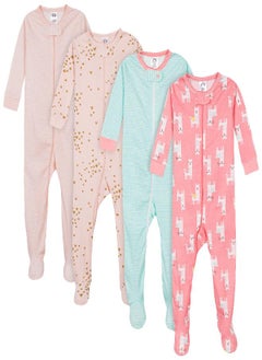 Gerber Gerber Baby Girls' 4-Pack Footed Pajamas, Love Llamas Pink, 6 Months  - Image 1