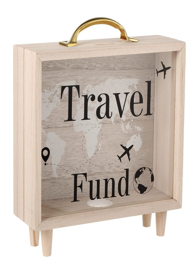 Vesici Travel Fund Box Vacation Decorative Savings Box Suitcase Wooden Money Coin Bank for Adults Vacation Wedding, 8 x 7.3 x 2.8 Inch(Travel Fund) - Image 1