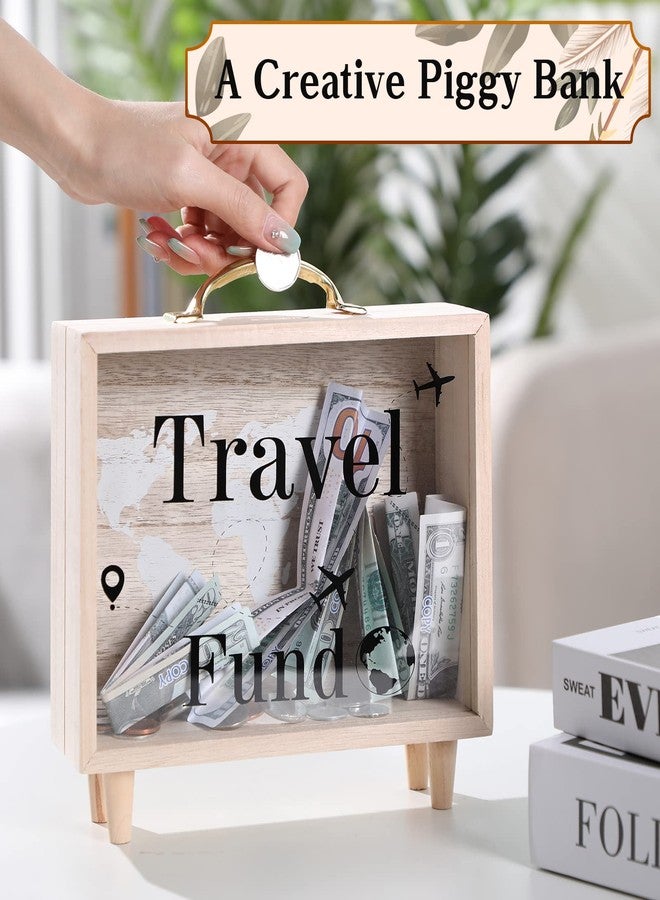 Vesici Travel Fund Box Vacation Decorative Savings Box Suitcase Wooden Money Coin Bank for Adults Vacation Wedding, 8 x 7.3 x 2.8 Inch(Travel Fund) - Image 4