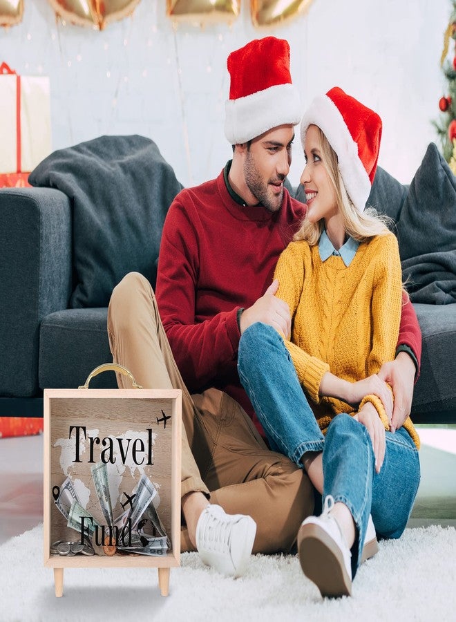 Vesici Travel Fund Box Vacation Decorative Savings Box Suitcase Wooden Money Coin Bank for Adults Vacation Wedding, 8 x 7.3 x 2.8 Inch(Travel Fund) - Image 5