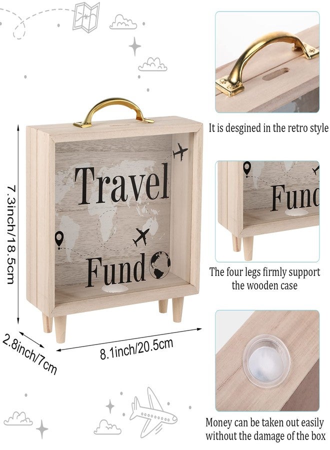 Vesici Travel Fund Box Vacation Decorative Savings Box Suitcase Wooden Money Coin Bank for Adults Vacation Wedding, 8 x 7.3 x 2.8 Inch(Travel Fund) - Image 2