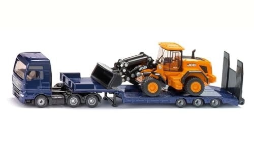 Siku 1790 Man Lorry with Low Loader and JCB Wheel Loader 187 MetalPlastic BlueYellow Folding ramp Movable Loading arm - Image 1