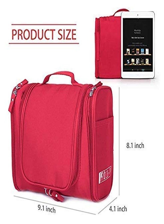 ERHETUS Multifunctional Extra Large Cosmetic bag for travel | Makeup Organiser for accessories for Women | Waterproof Household Grooming Kit Storage Bags with hook for hanging for men - RED - Image 3