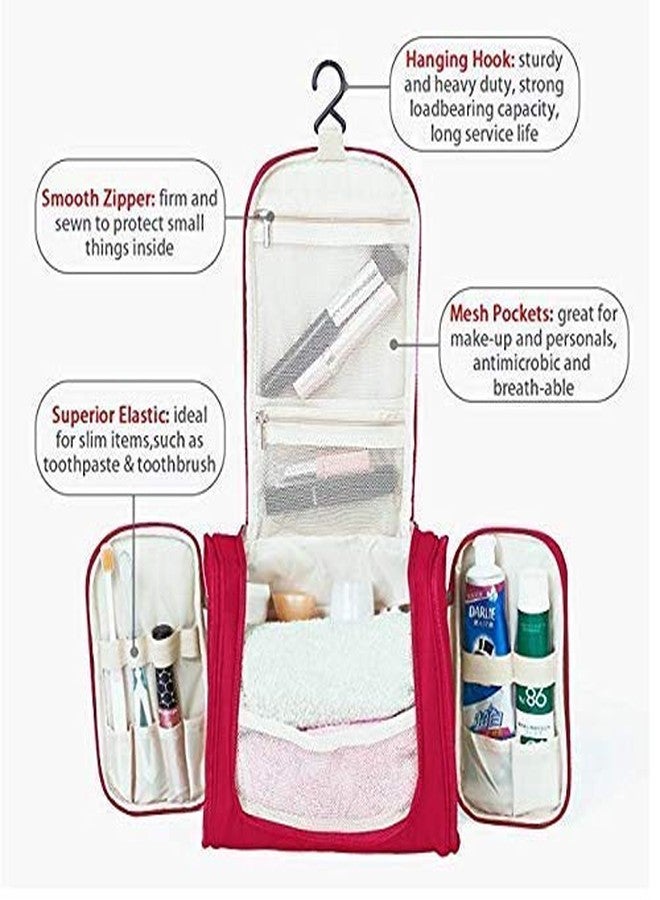 ERHETUS Multifunctional Extra Large Cosmetic bag for travel | Makeup Organiser for accessories for Women | Waterproof Household Grooming Kit Storage Bags with hook for hanging for men - RED - Image 4