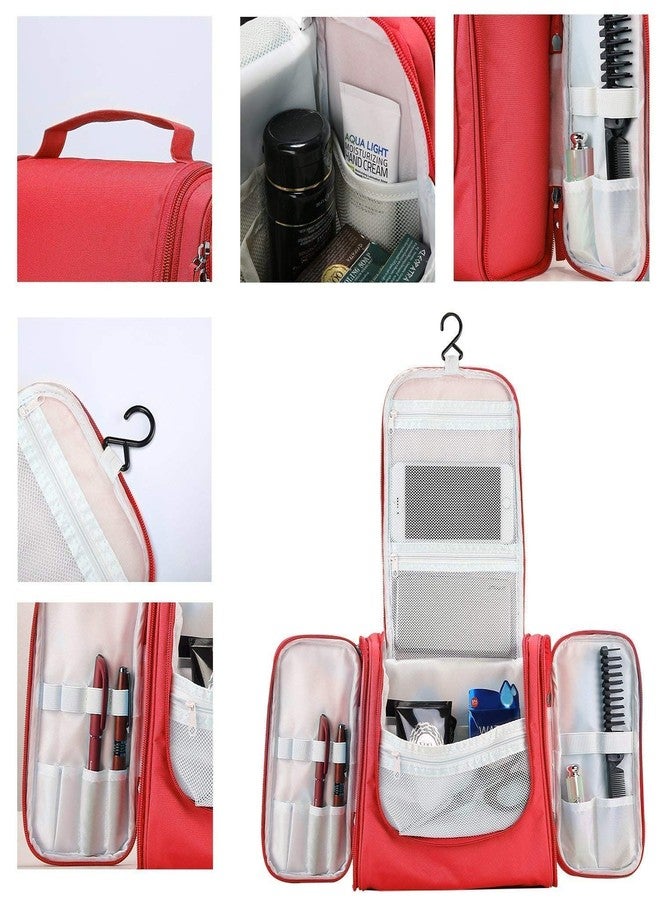 ERHETUS Multifunctional Extra Large Cosmetic bag for travel | Makeup Organiser for accessories for Women | Waterproof Household Grooming Kit Storage Bags with hook for hanging for men - RED - Image 2