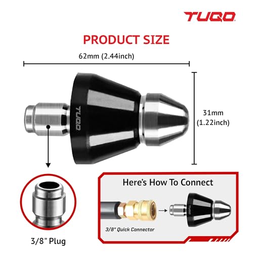 TUQO DS07 | 3/8" Plug Rotary Sewer Cleaning Tool High-pressure Nozzle | Drain Augers, Sewer Pipe, Hair Clog Remover | Toilet Clog Remover - Image 2