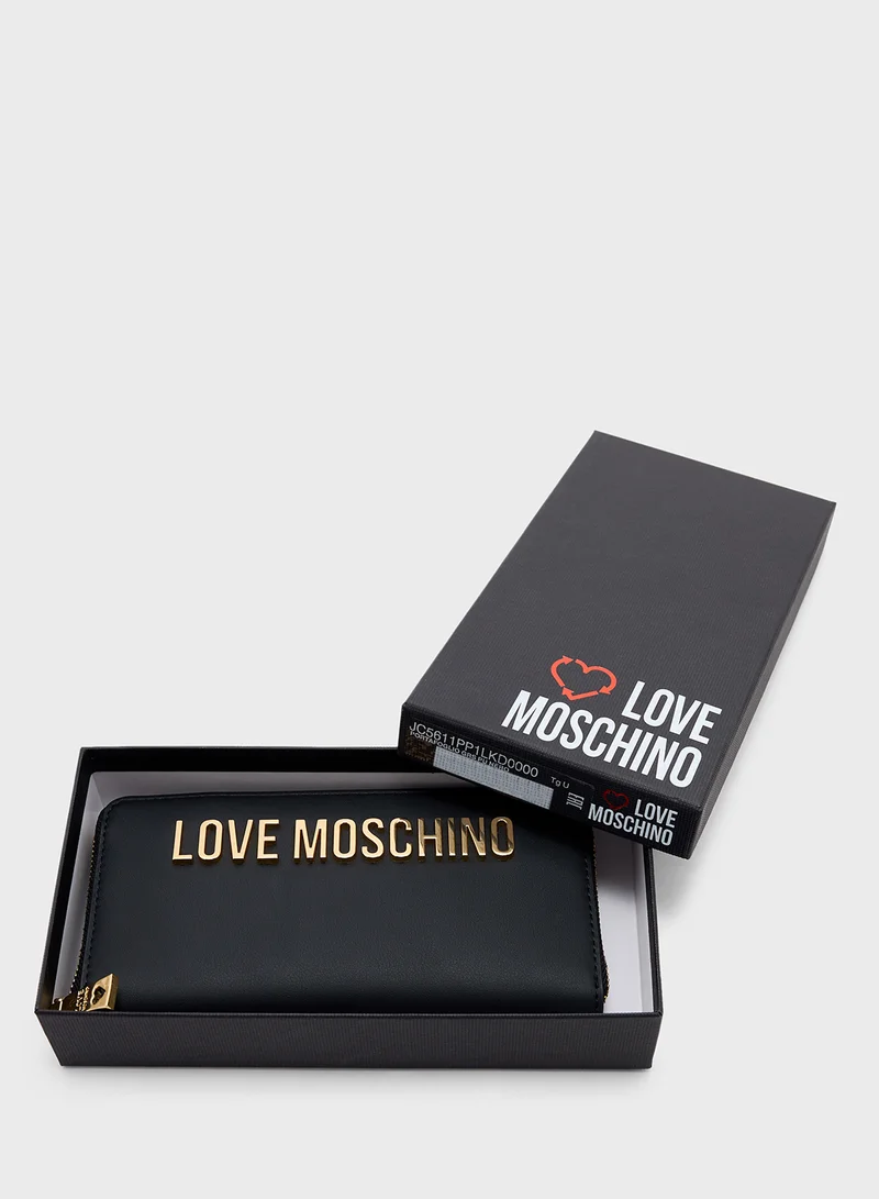 لوف موسكينو Logo Detailed Zip Over Wallet