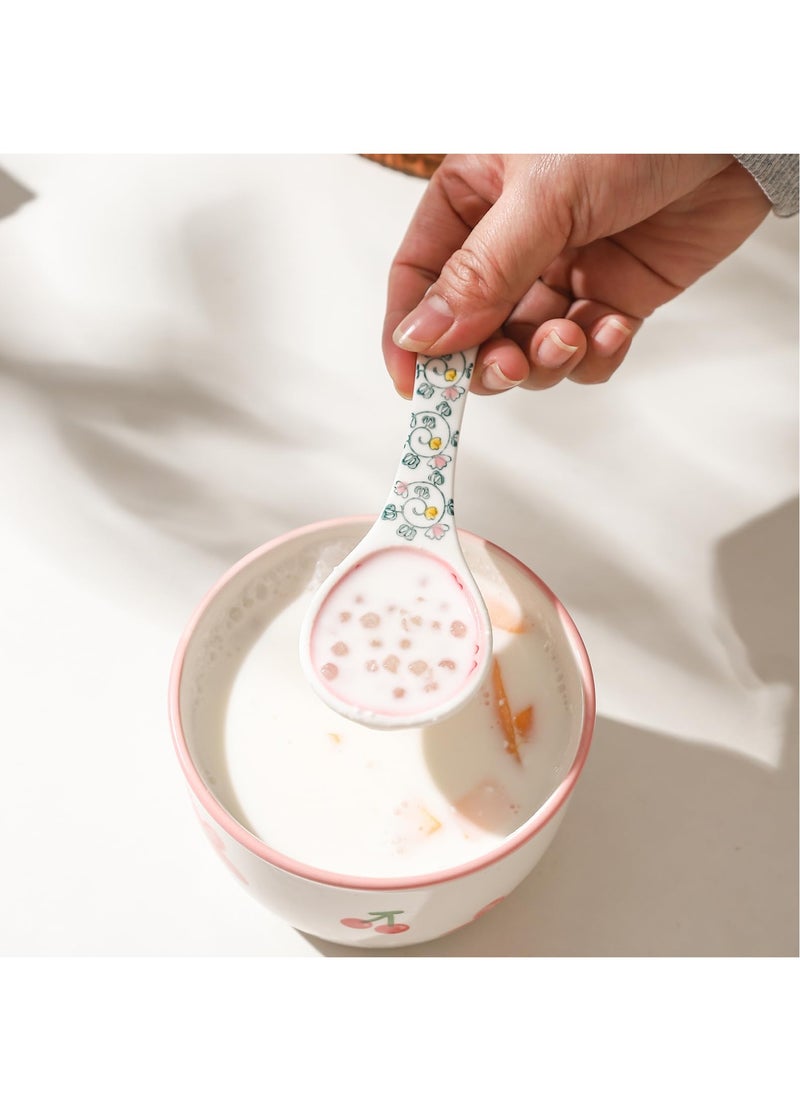 5 Pcs Flower Themed Spoons with Short Handle, 5.5 Inch Small Ceramic Spoons for Dessert/Sauce/Soup, Cute Serving Spoon Set, Colorful
