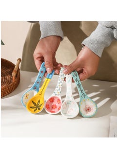 KASTWAVE 5 Pcs Flower Themed Spoons with Short Handle, 5.5 Inch Small Ceramic Spoons for Dessert/Sauce/Soup, Cute Serving Spoon Set, Colorful  - Image 3