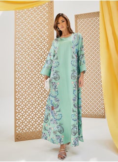 Styli Paisley Printed A-Line Jalabiya with Embellishment  - Image 1