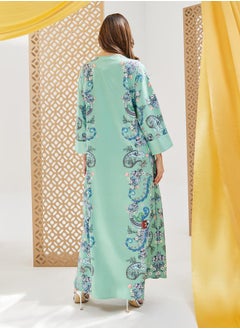 Styli Paisley Printed A-Line Jalabiya with Embellishment  - Image 5
