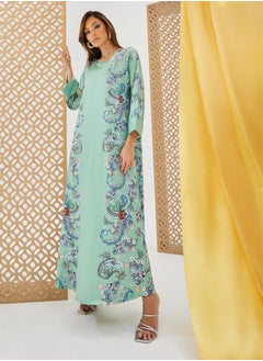 Styli Paisley Printed A-Line Jalabiya with Embellishment  - Image 2