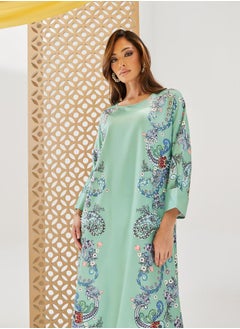 Styli Paisley Printed A-Line Jalabiya with Embellishment  - Image 3