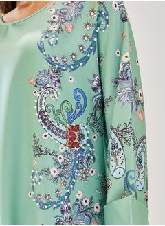 Styli Paisley Printed A-Line Jalabiya with Embellishment  - Image 4
