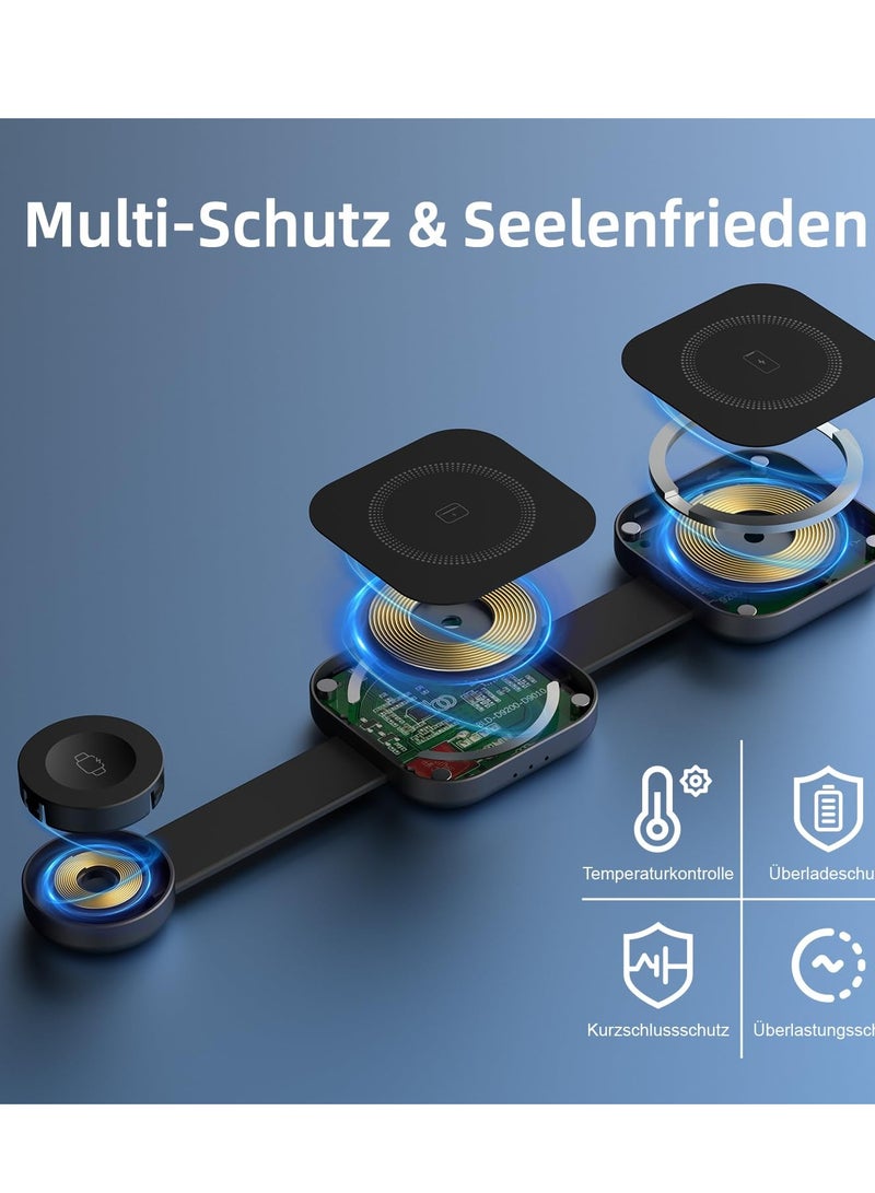 إكسفور حامل شحن لاسلكي 3 في 1، شاحن مغناطيسي سريع الطي بقدرة 15 وات لسلسلة iPhone 15/14/13/12، وساعة Apple، وشاحن قابل للطي للحمل في الهواء الطلق - Image 5