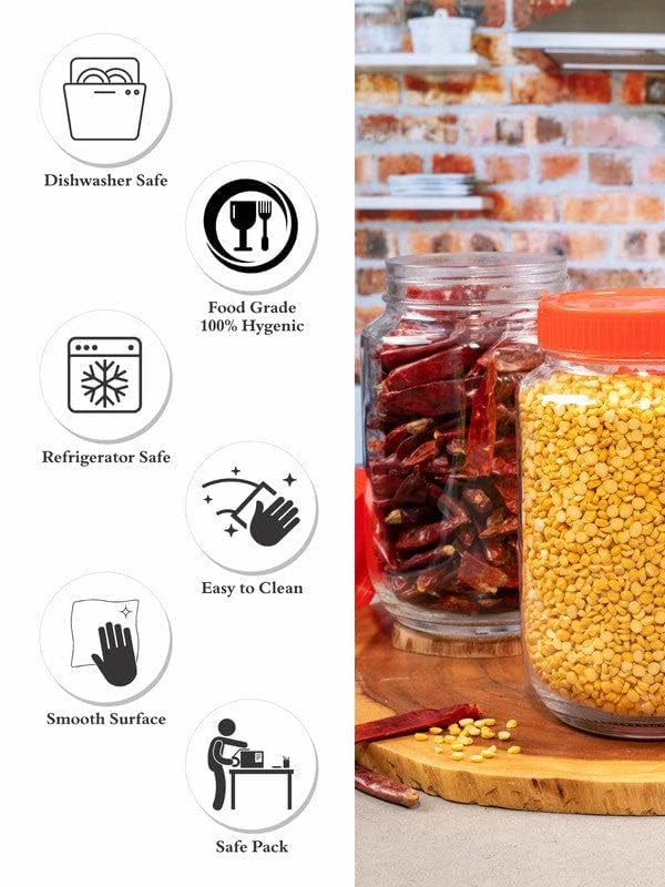 CROCO JAR Premium Glass Jar with Lid | Airtight Storage Container | Multipurpose Glass Jar for Kitchen, Snacks, Spices & More | Durable & Stylish | 2 Litre (2000ml | Set of 1 - Image 4