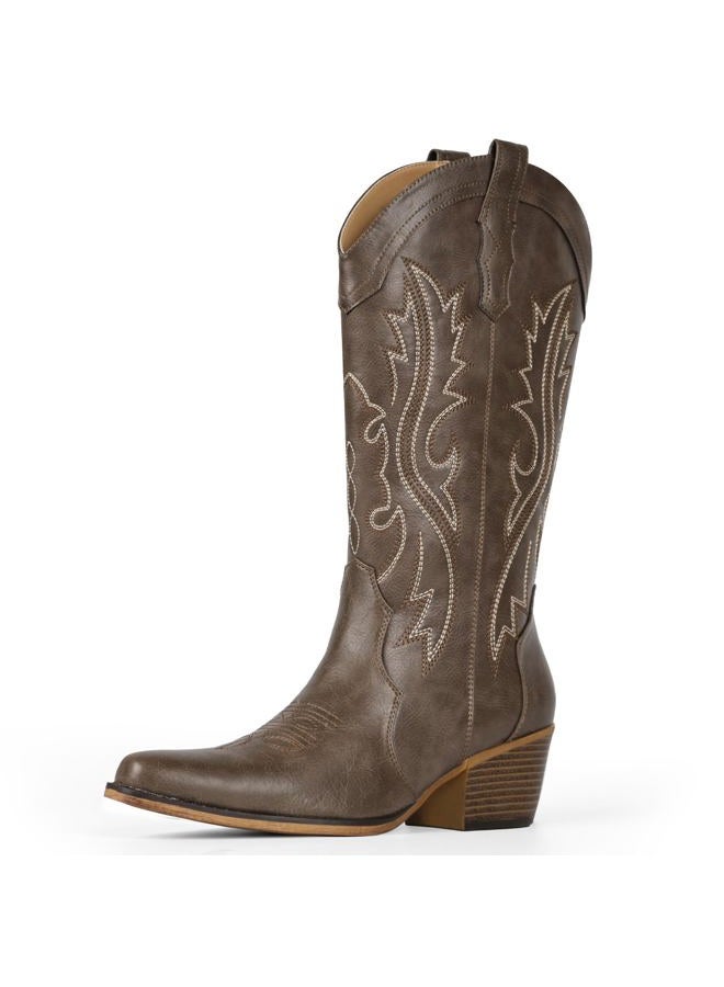 IUV Cowboy Boots For Women Western Cowgirl Boots with Chunky Heel Mid Calf Snip Toe Ideal for low insteps, Ebony, 8 Wide - Image 4