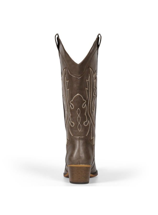 IUV Cowboy Boots For Women Western Cowgirl Boots with Chunky Heel Mid Calf Snip Toe Ideal for low insteps, Ebony, 8 Wide - Image 5