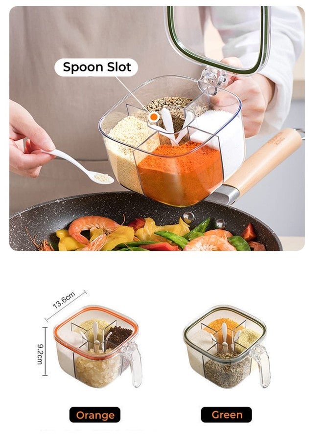 NAN Wind Clear Plastic Condiment Jars - 4 Compartment Set with Lid, Cover and Serving Spoons for Salt, Pepper, Powder - Image 5