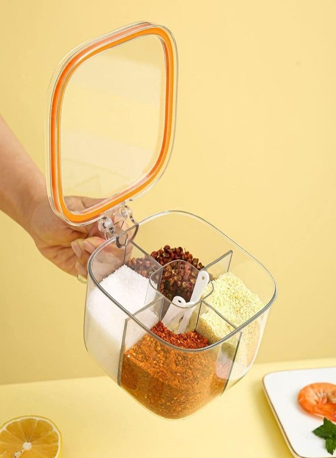 NAN Wind Clear Plastic Condiment Jars - 4 Compartment Set with Lid, Cover and Serving Spoons for Salt, Pepper, Powder - Image 2