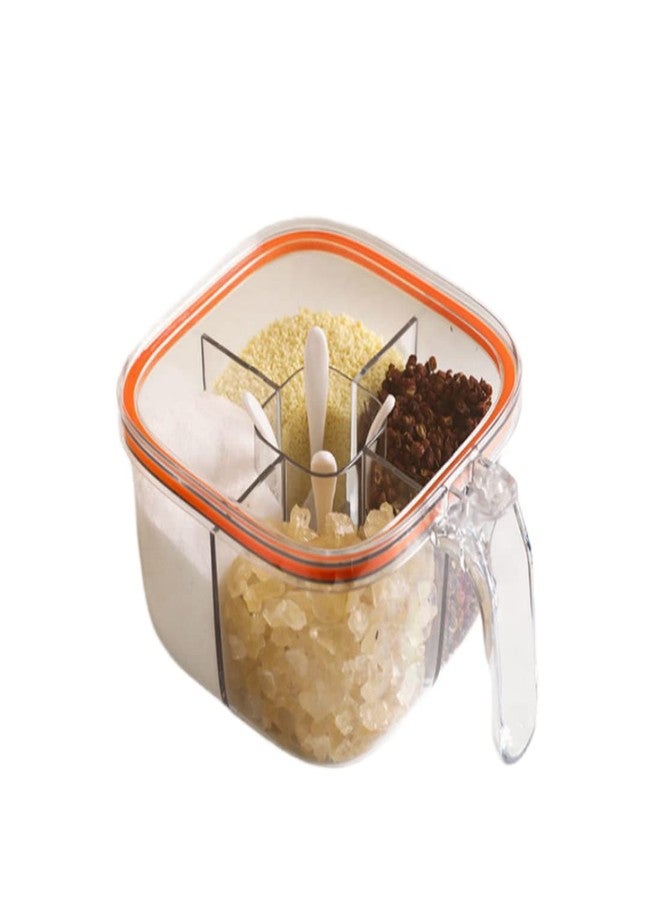 NAN Wind Clear Plastic Condiment Jars - 4 Compartment Set with Lid, Cover and Serving Spoons for Salt, Pepper, Powder - Image 1