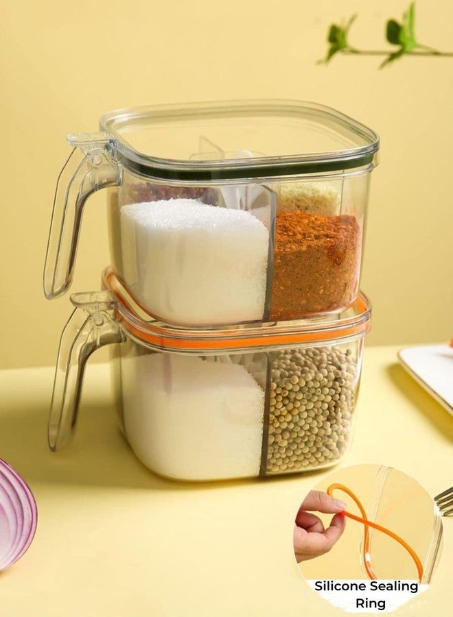 NAN Wind Clear Plastic Condiment Jars - 4 Compartment Set with Lid, Cover and Serving Spoons for Salt, Pepper, Powder - Image 3
