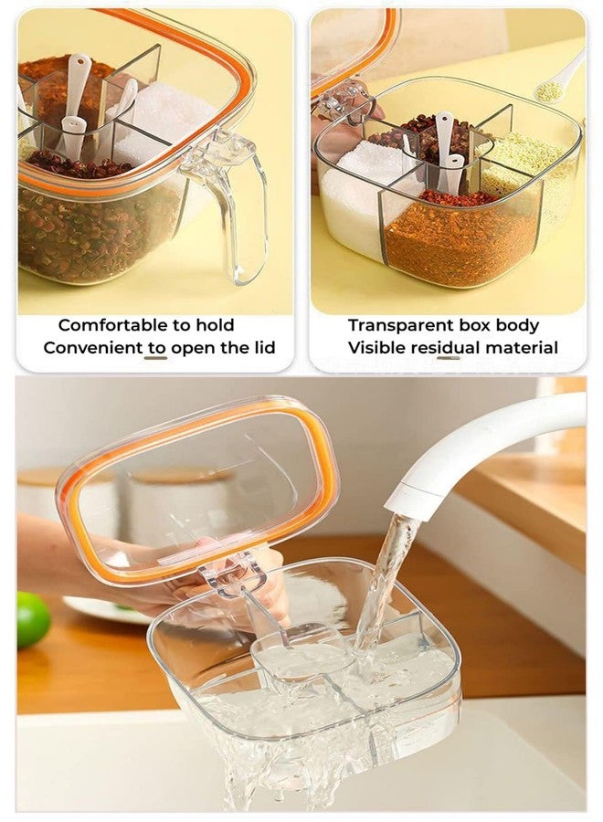NAN Wind Clear Plastic Condiment Jars - 4 Compartment Set with Lid, Cover and Serving Spoons for Salt, Pepper, Powder - Image 4