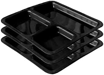 Coolkart Toxic Free Stain Resistance Plastic Square Sectioned Plates Pav Bhaji Plates Snacks Plates Set 9x9 inches Black Pack of 3 Microwave Safe - Image 1