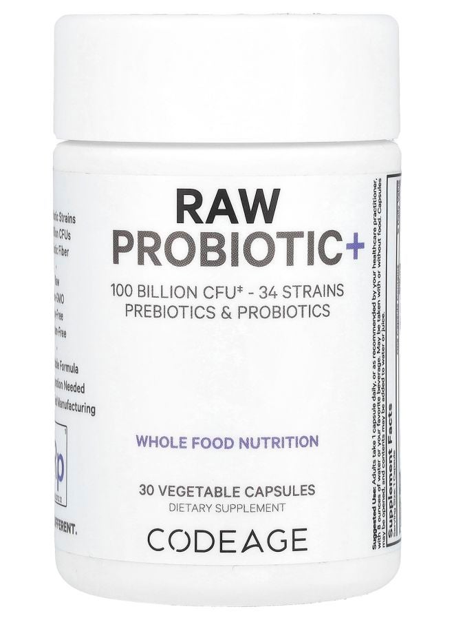 Codeage Raw Probiotic+ 100 Billion CFU 30 Vegetable Capsules