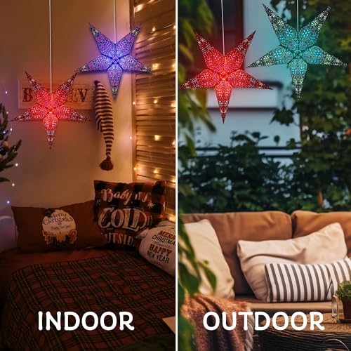 GalaxyArts Paper Star Lantern, 24 Inch Chakra Turquoise 3D Light-Up Hanging Lamp, Handcrafted Hollow Out Star Decoration for Christmas, Wedding, Parties, Birthday, Indoor Outdoor Home Décor (Medium) - Image 5