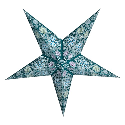 GalaxyArts Paper Star Lantern, 24 Inch Chakra Turquoise 3D Light-Up Hanging Lamp, Handcrafted Hollow Out Star Decoration for Christmas, Wedding, Parties, Birthday, Indoor Outdoor Home Décor (Medium) - Image 1