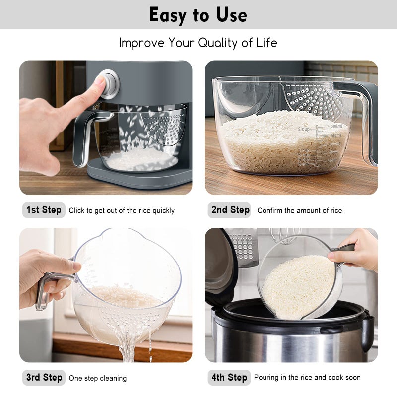 VenDotbi Rice Dispenser, 22-25 Lbs Rice Container with Measuring Cup, Upgraded Built-in Fresh Box, Cereal Dispenser Storage with Lids for Home Kitchen Pantry Rice Soybean Corn-Grey - Image 2