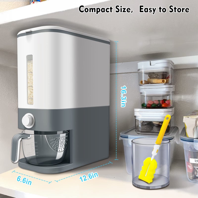 VenDotbi Rice Dispenser, 22-25 Lbs Rice Container with Measuring Cup, Upgraded Built-in Fresh Box, Cereal Dispenser Storage with Lids for Home Kitchen Pantry Rice Soybean Corn-Grey - Image 4