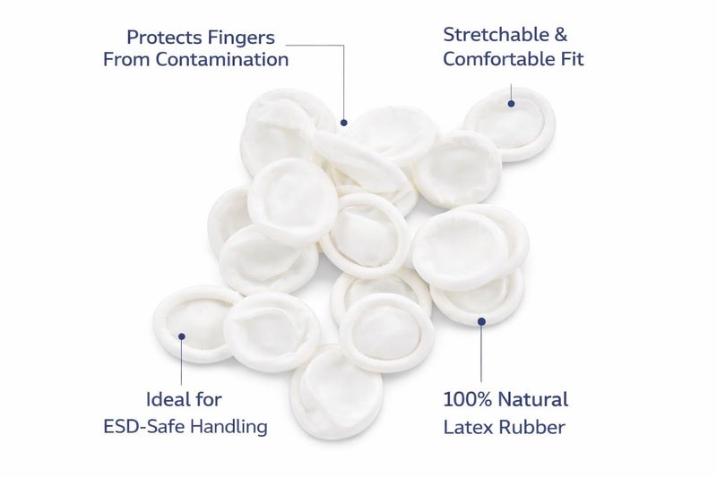 SCHOFIC ANTI-STATIC ESD SAFE CHLORINATED DISPOSABLE LATEX FINGER COTS [REUSABLE RUBBER FINGERTIPS] 4 MIL THICK - White (100) - Image 2