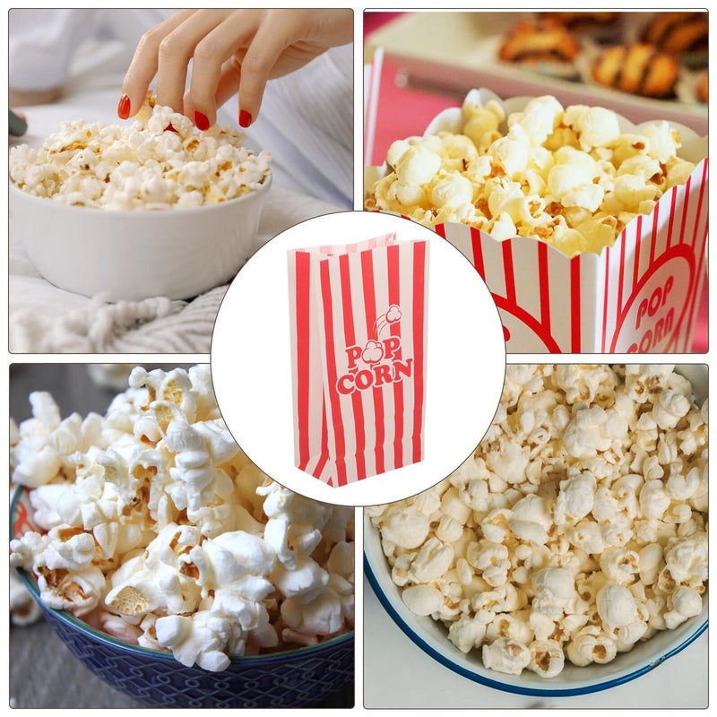 50 كيس ورقي للفشار بكميات كبيرة مع قاع من الكرافت المقاوم للدهون، أكياس تغليف صغيرة للوجبات الخفيفة، مناسبة للحفلات السينمائية والحفلات والكرنفالات. - Image 4