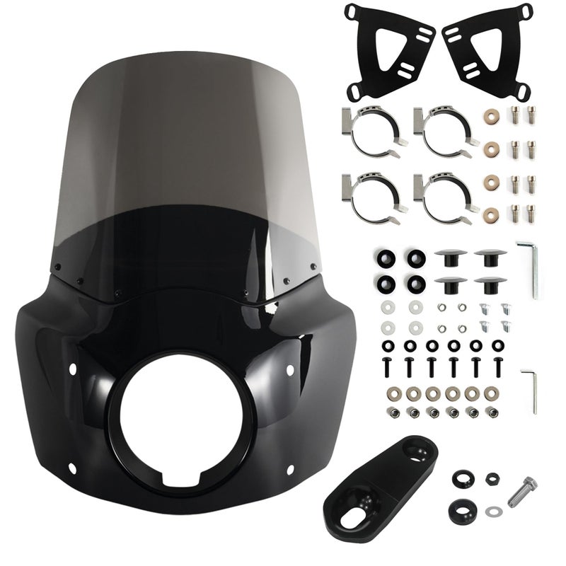 FATECIM Motorcycle 575 Headlight Fairing with 15 Smoke Windshield Windscreen 3541mm Mounting Hardware For Harley 8615 Sportster 1200 Iron 883 XL883N Sportster 1100