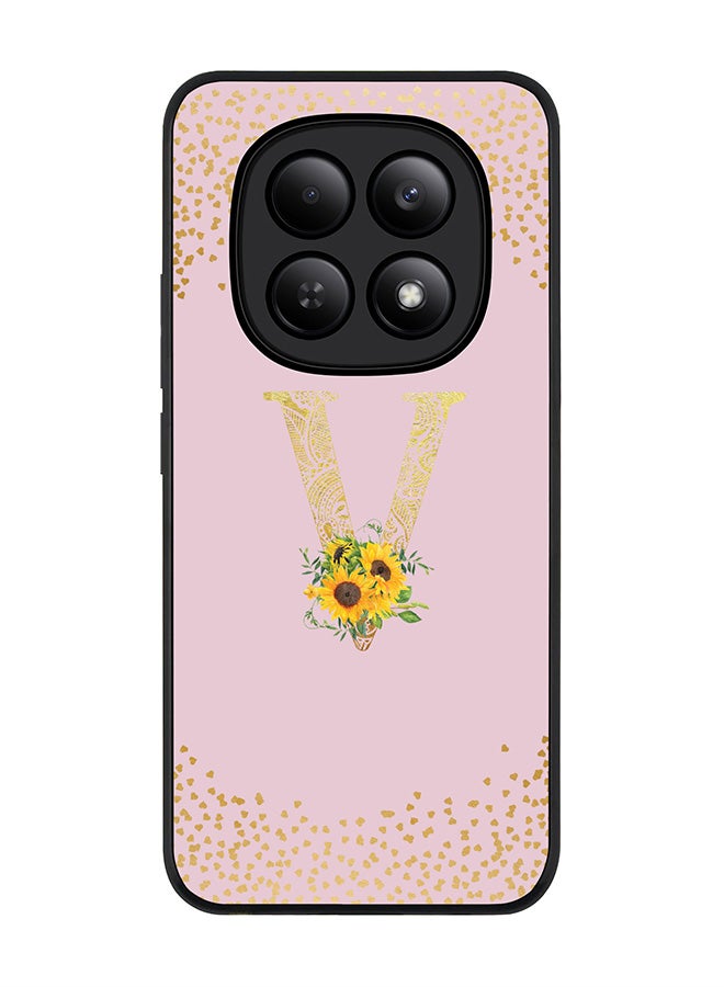 For Xiaomi Redmi Note 15 4G Case,Slim fit Camera Protection, Shockproof Thin Phone cover  - Custom Floral Monogram - V  (Pink )