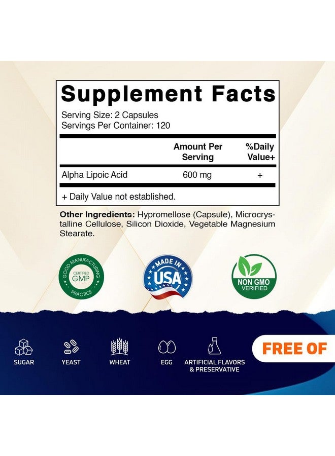 Vitamatic Alpha Lipoic Acid (ALA) 600mg Per Serving - 240 Vegetable Capsules - 120 Servings - Non-GMO & Gluten Free - Image 2