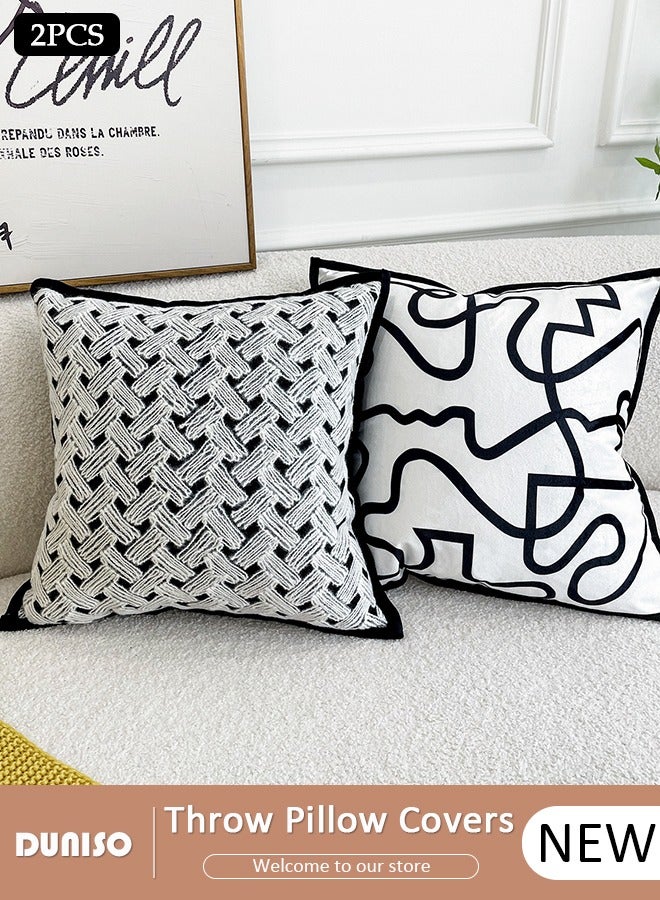 DUNISO 2 PCS Throw Pillow Covers, Soft Fluffy Striped Decorative Pillow Covers, Plush Couch Pillow Covers, Modern Simple Pattern Square Cushion Covers, Cushion Cases for Sofa, Couch, Bedroom, Living Room  - Image 1