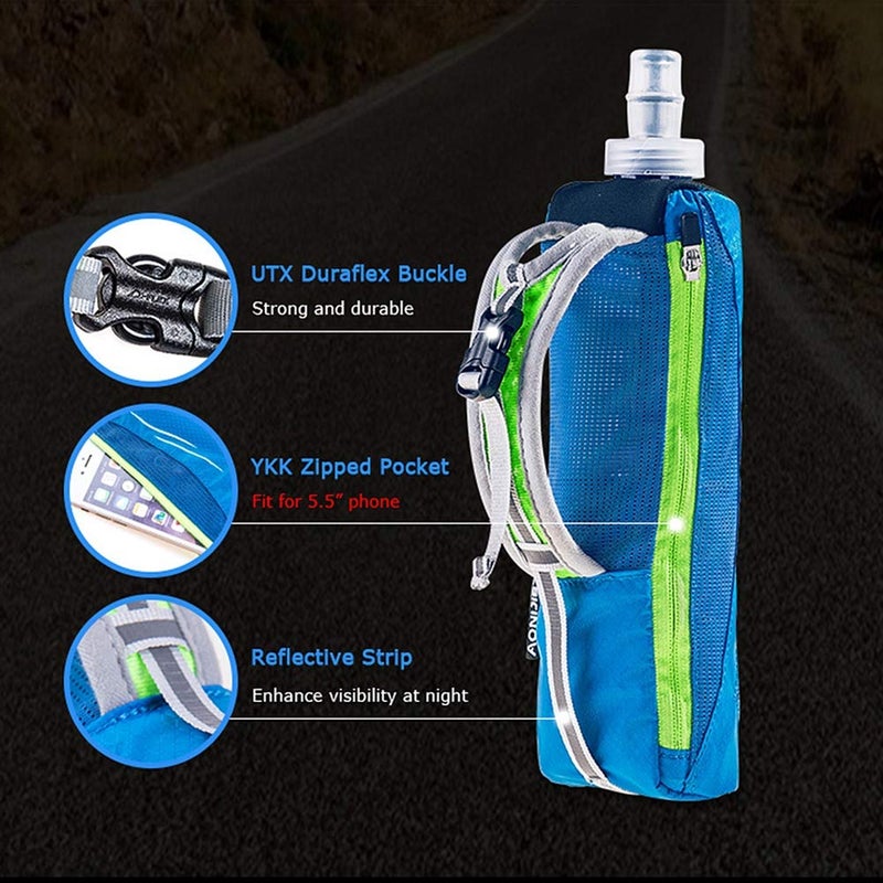 AONIJIE Quick Grip Handheld Soft Water Bottle for Running, Hand Strap Hydration Pack with 500ml Handheld Soft Flask Water Bottle (Blue) - Image 4