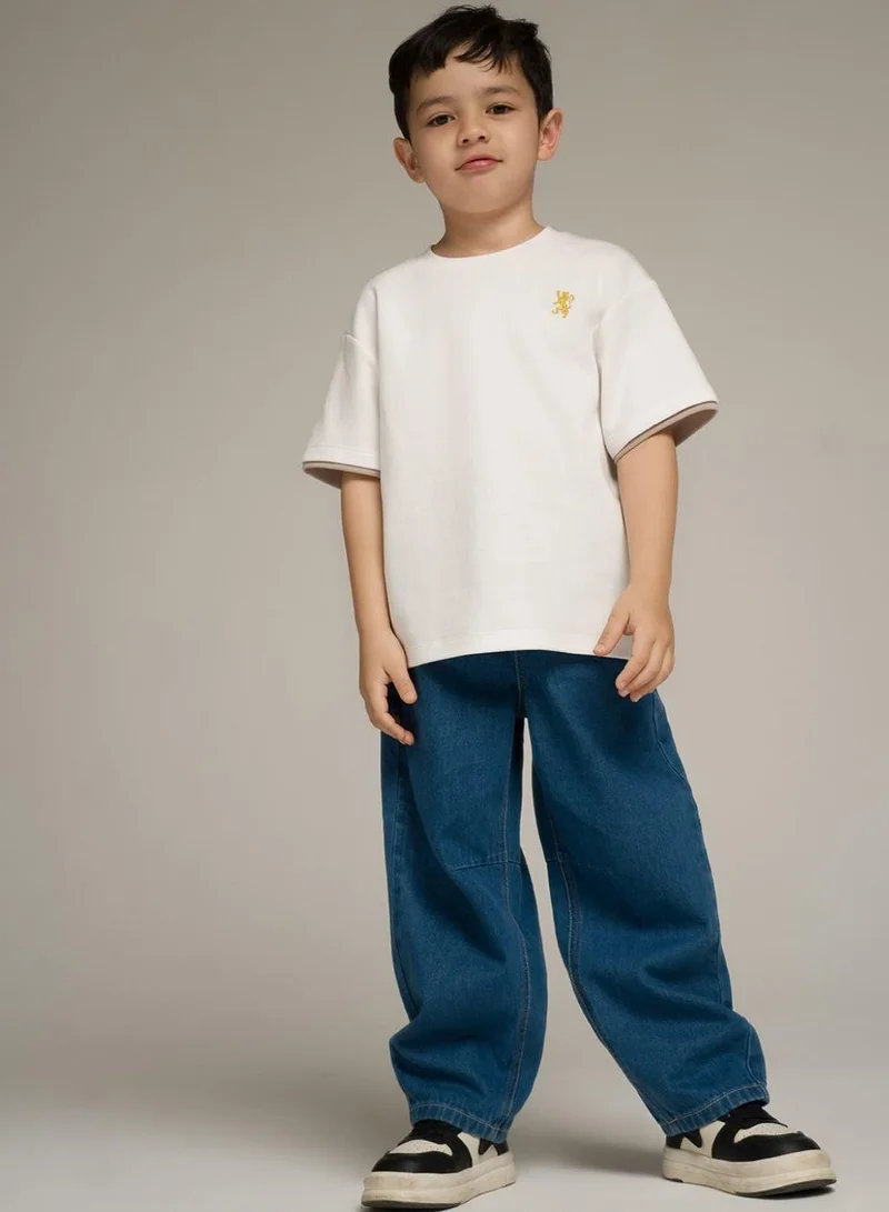 GIORDANO Kid's Relaxed Taper Mid-Rise Elastic Waist Denim Jeans