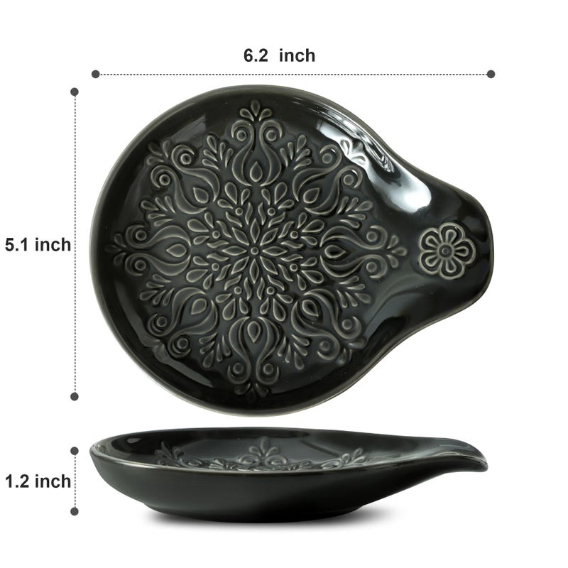 Howise Farmhouse Ceramic Spoon Rests Holder for Kitchen Counter Stove Top (Black-A3) - Image 2
