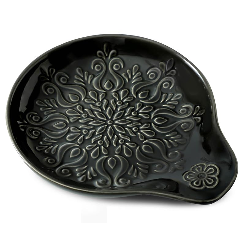 Howise Farmhouse Ceramic Spoon Rests Holder for Kitchen Counter Stove Top (Black-A3) - Image 1